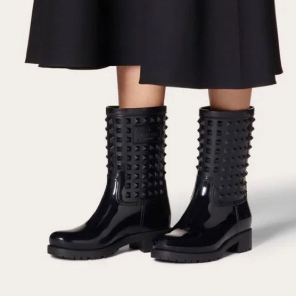 Rockstud Wellington Boots Black Rubber Rain Boots